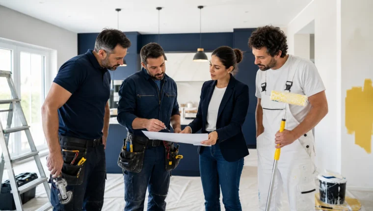 Coordinadora organizando una reparación con distintos gremios