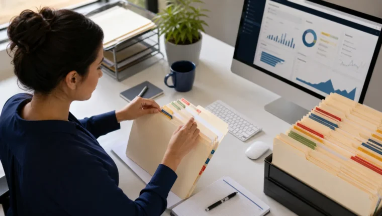 Administrativa priorizando expedientes y plazos de trabajo